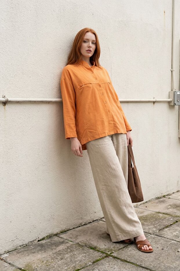 My Fashion Oversize Long Sleeve Linen Blend Shirt