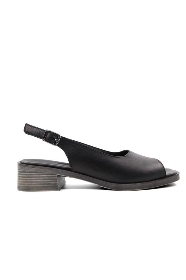45247 Genuine Leather Black Women's Heeled Shoes