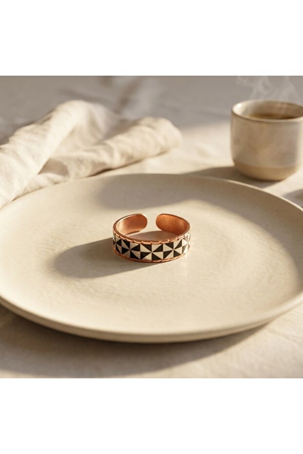 Copper Black and White Triangle Pattern Adjustable Ring | New Series