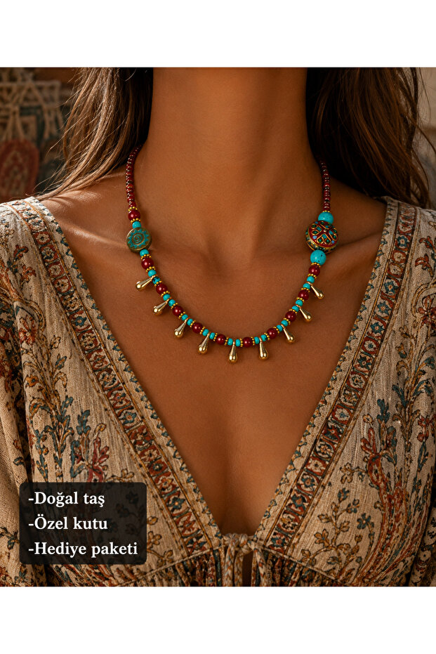 Bohemian Mirevia Beaded Necklace – Colorful Ethnic Patterned Women's Necklace