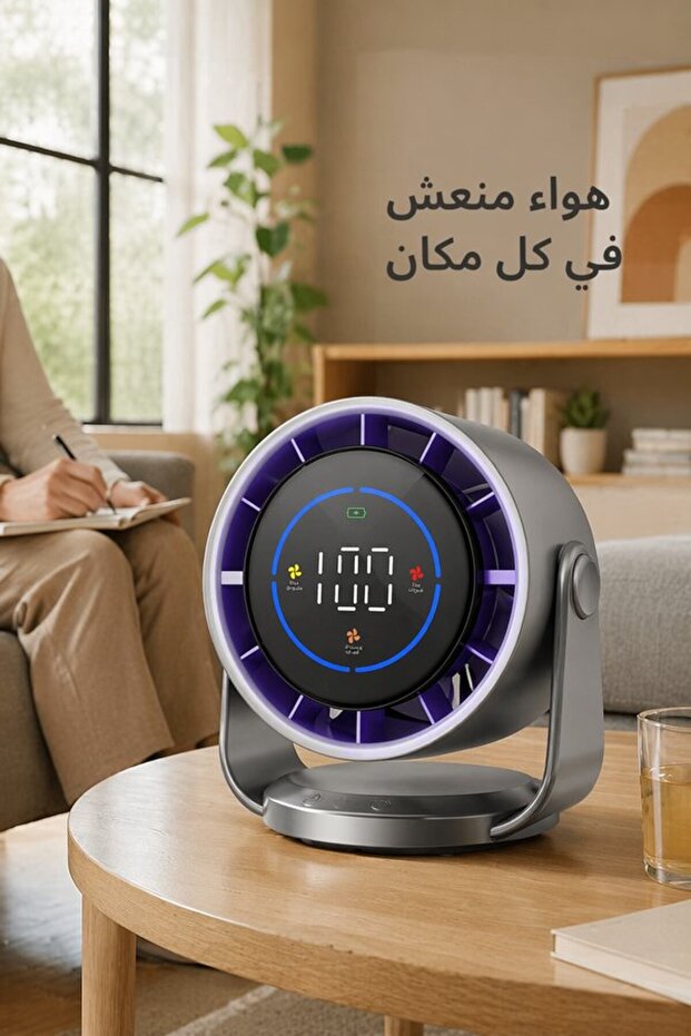 1 قطعة مروحة مكتبية قابلة لإعادة الشحن بمنفذ USB C، شاشة رقمية، 5 سرعات، 4000 مللي أمبير، هادئة ومحمولة