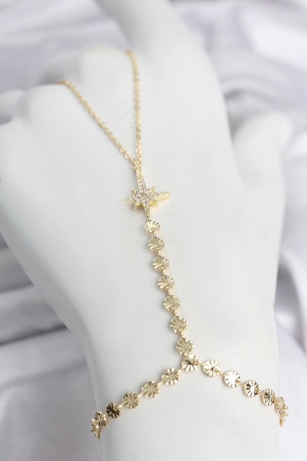 Gold Color Brass Pole Star Zircon Stone Shahmeran