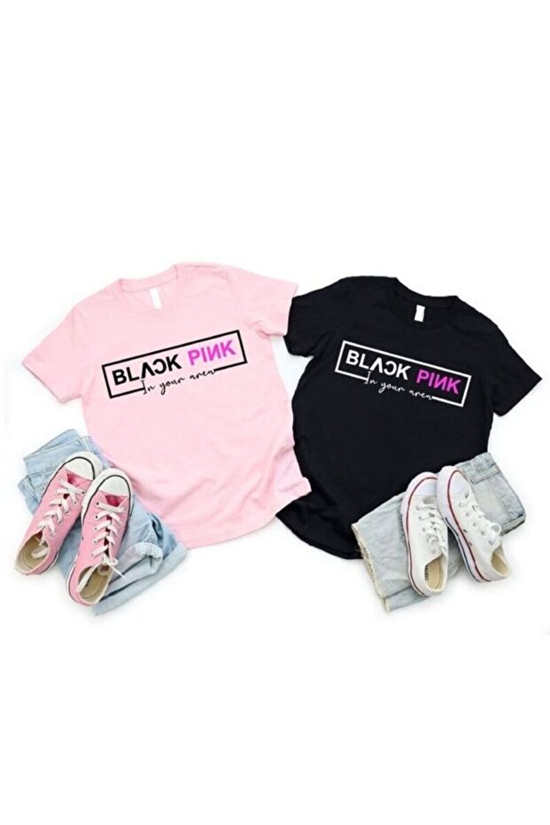 Black Pink Printed 2-Piece Set Girls' T-Shirt, 100% Cotton Soft Fabric
