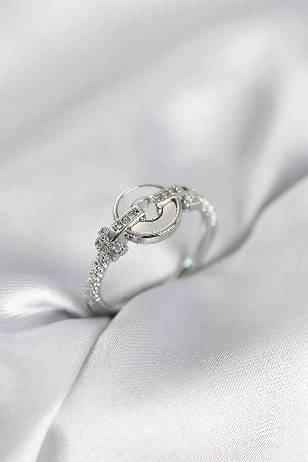 Silver Color Circle Form and Zircon Stone Women's Ring