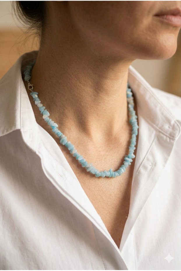 Handmade Aquamarine Cracked Natural Stone Special Design Necklace