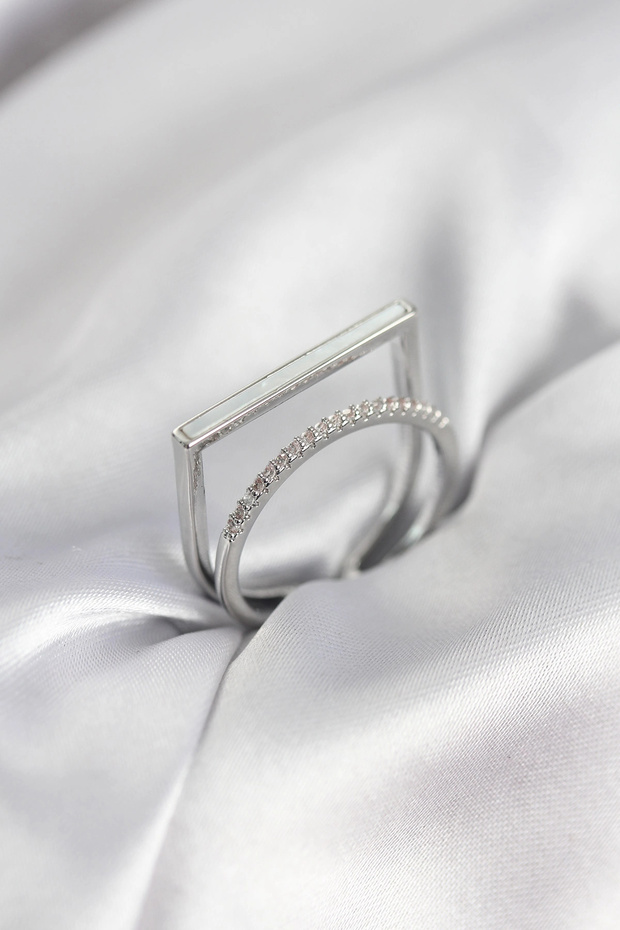 Silver Color Pearlescent Zircon Stone 2-Piece Women's Ring