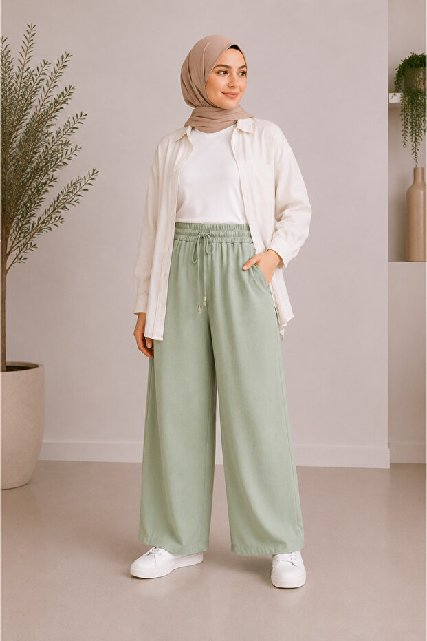 Muslin Fabric Wide Leg Trousers