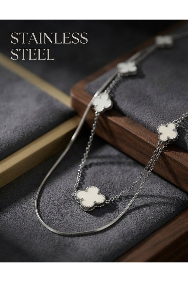 316L Steel Chain Silver Color Italian Chain Clover Model Necklace