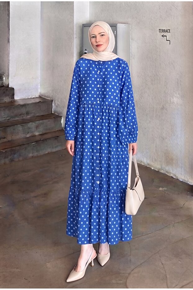 Polka Dot Lilyum Fabric Layered Dress Blue