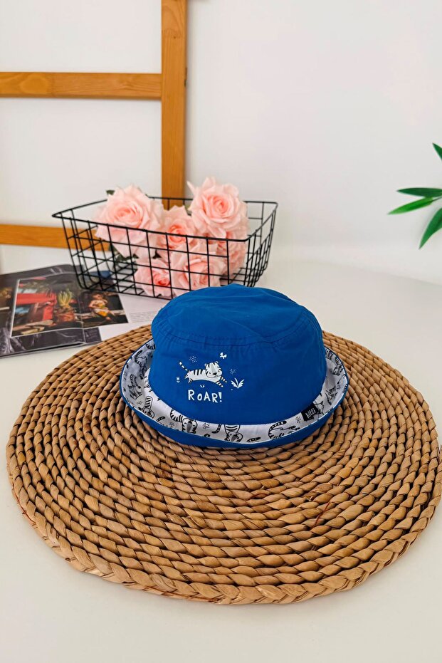 1-4 Years Old Tiger Printed Boy's Bucket Hat - Blue