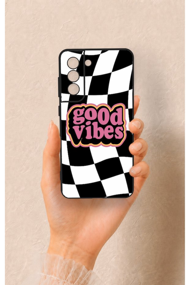 Samsung-S21Fe Compatible Black Good Vibes Patterned Silicone Case
