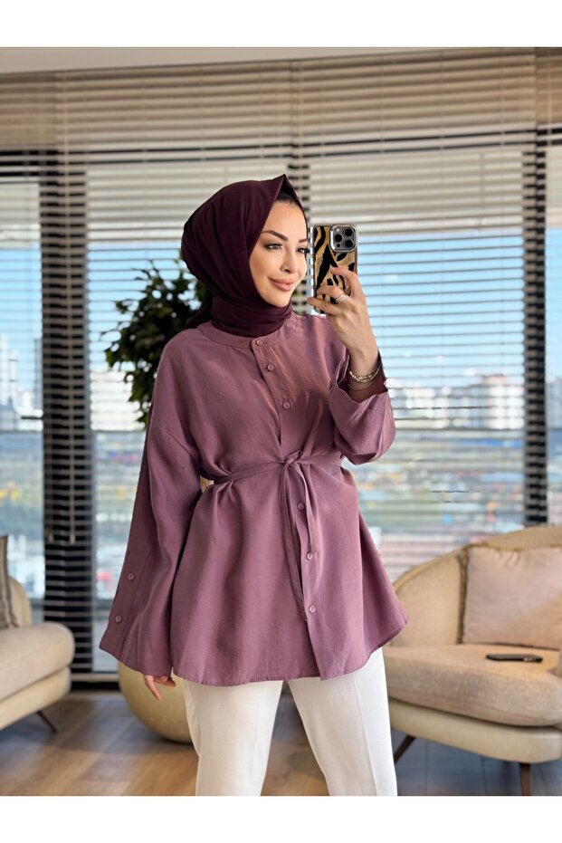 7515 Crew Neck Front Buttoned Tunic Rose