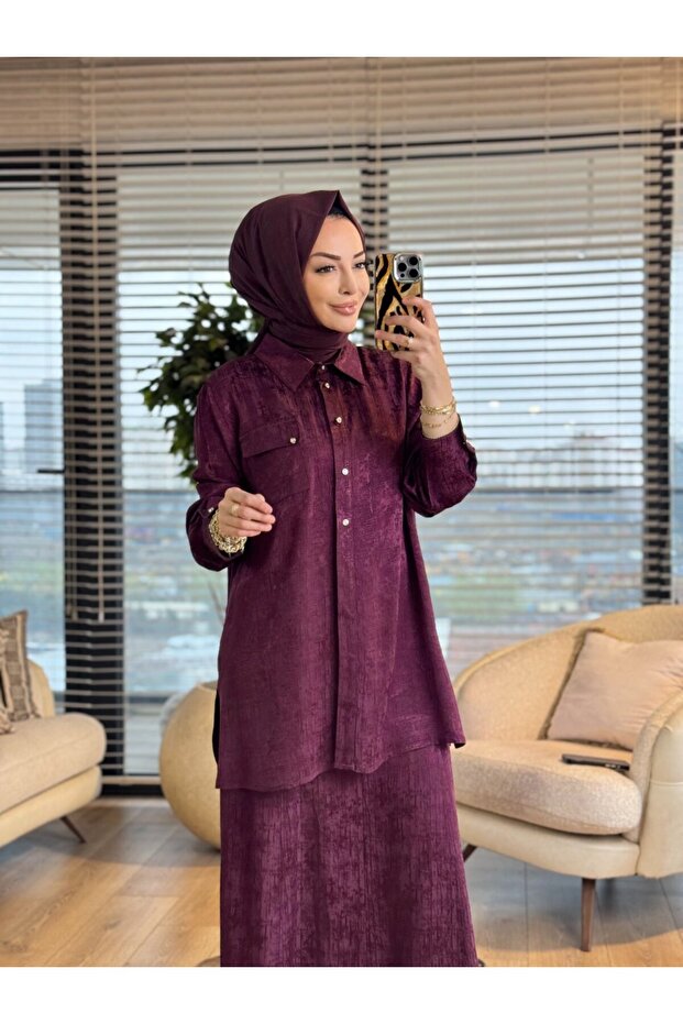 26630 Miray Skirted Jacquard Suit Plum