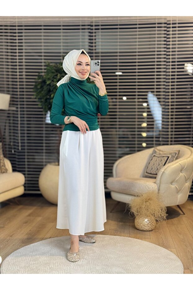 24294 بلوزة درابيللي زمردية