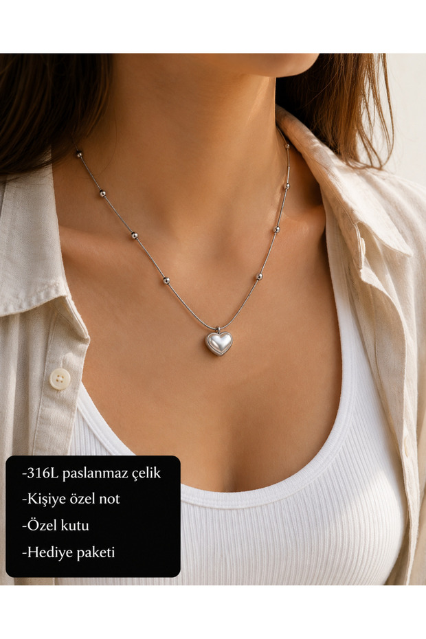 Avelisse Heart Pearl-Look Necklace – 316L Stainless Steel Women's Gift Necklace