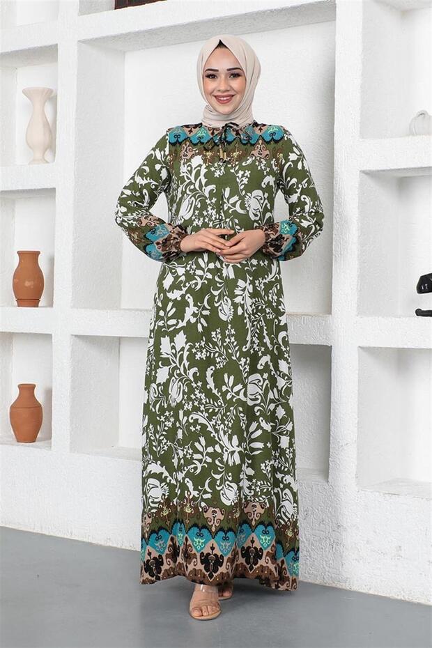 فستان حجاب من ماركة A Pile Model باللون الكاكي