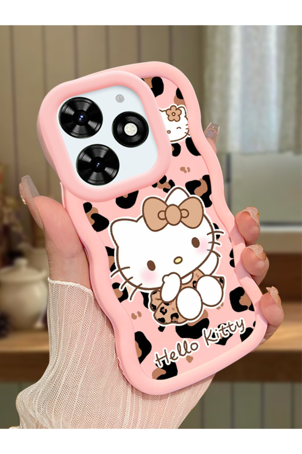 Tecno Spark Go 2024 Compatible Case Camera Protector Pink Silicone Couple Phone Case Kitty Pattern