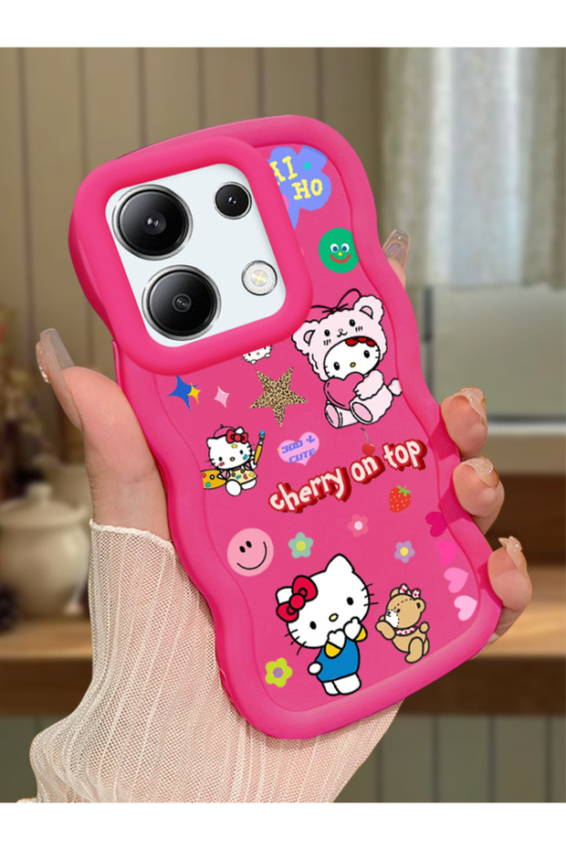 Redmi Note 13 4g Compatible Case with Camera Protector Red Silicone Couple Phone Case Kitty Pattern