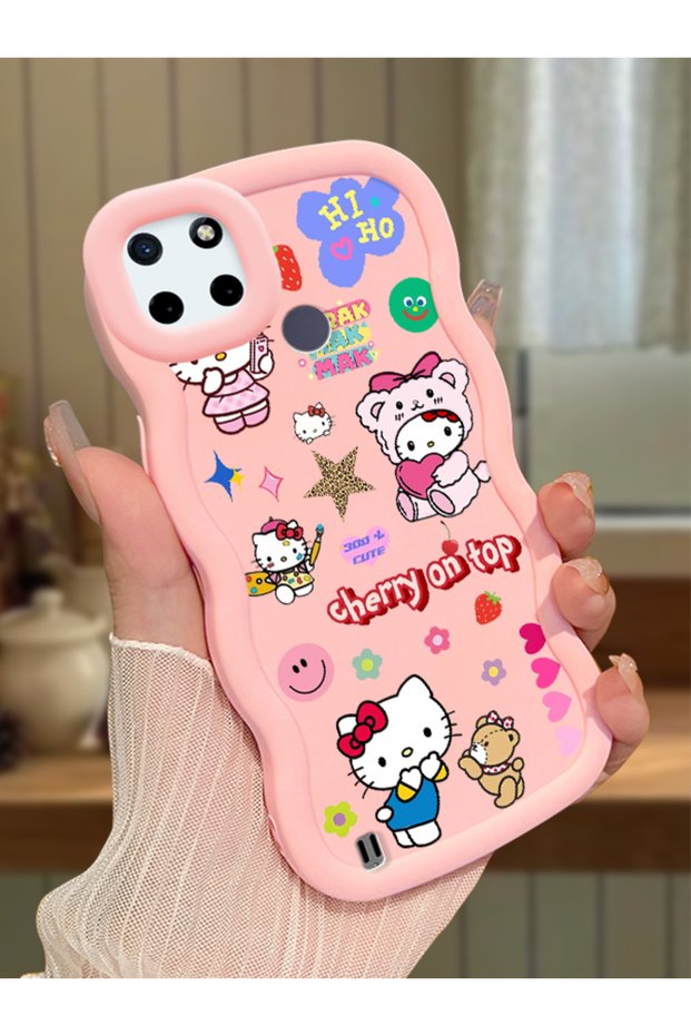 Realme C21Y Compatible Case Camera Protector Pink Silicone Couple Phone Case Kitty Pattern