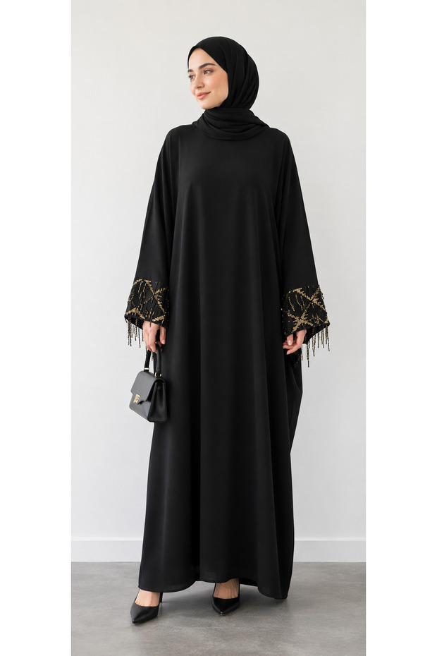 Ferace Dress for Daily and Special Occasions, with Accessory Details on the Sleeves, Available in Sizes 40-52.
