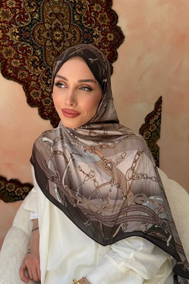 Dark Mink Patterned Silk Shawl