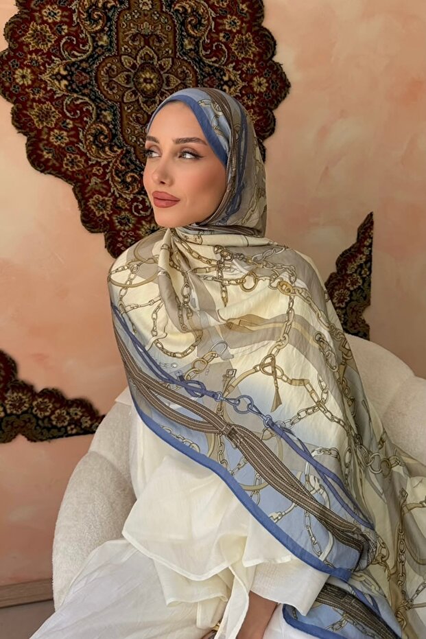 Blue Patterned Silk Shawl