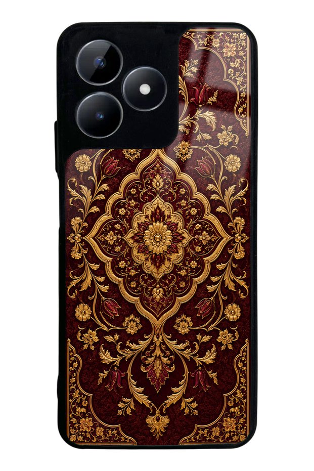 Realme C53 Burgundy Glossy Phone Case with Ottoman Gold Design