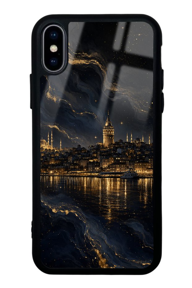 iPhone X Golden Galata Night Design Glossy Phone Case