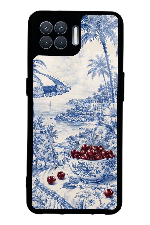 Oppo Reno 4 Lite Blue Porcelain Cherry Coast Design Glossy Phone Case