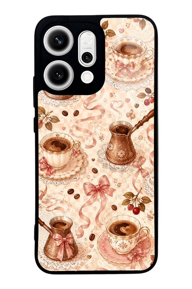 Oppo Reno 14 Blush Coffee Bow Design Glossy Phone Case