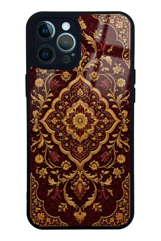 iPhone 12 Pro Max Burgundy Ottoman Gold Design Glossy Phone Case