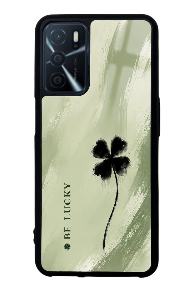 Oppo A16 Sage Glossy Phone Case with Lucky Clover Design