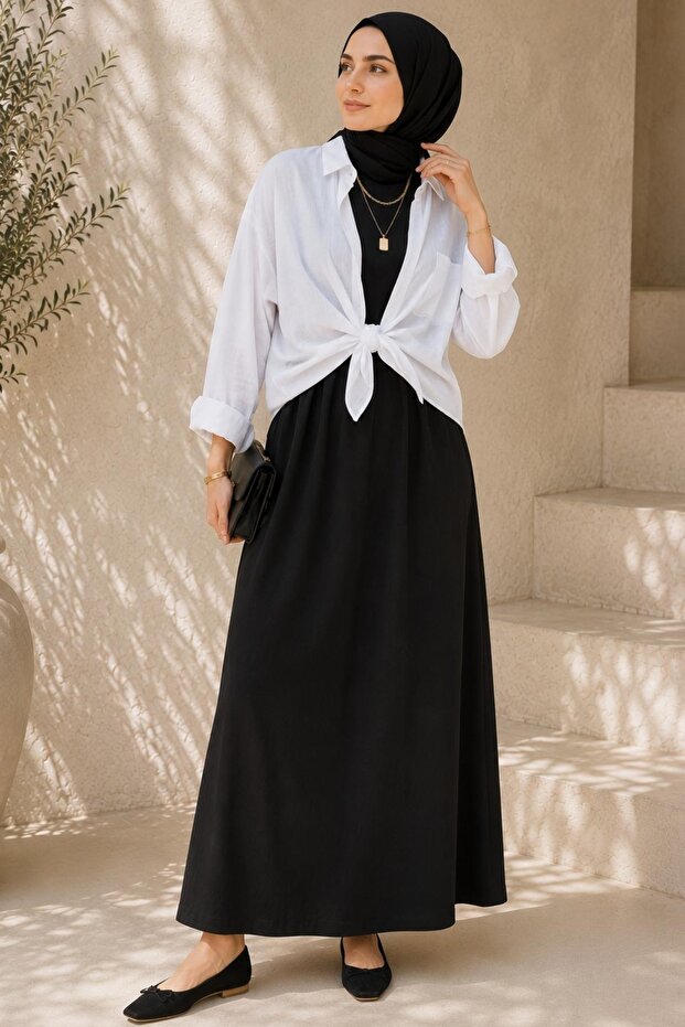 Vessa Zero Sleeve Long Undergarment Dress Black