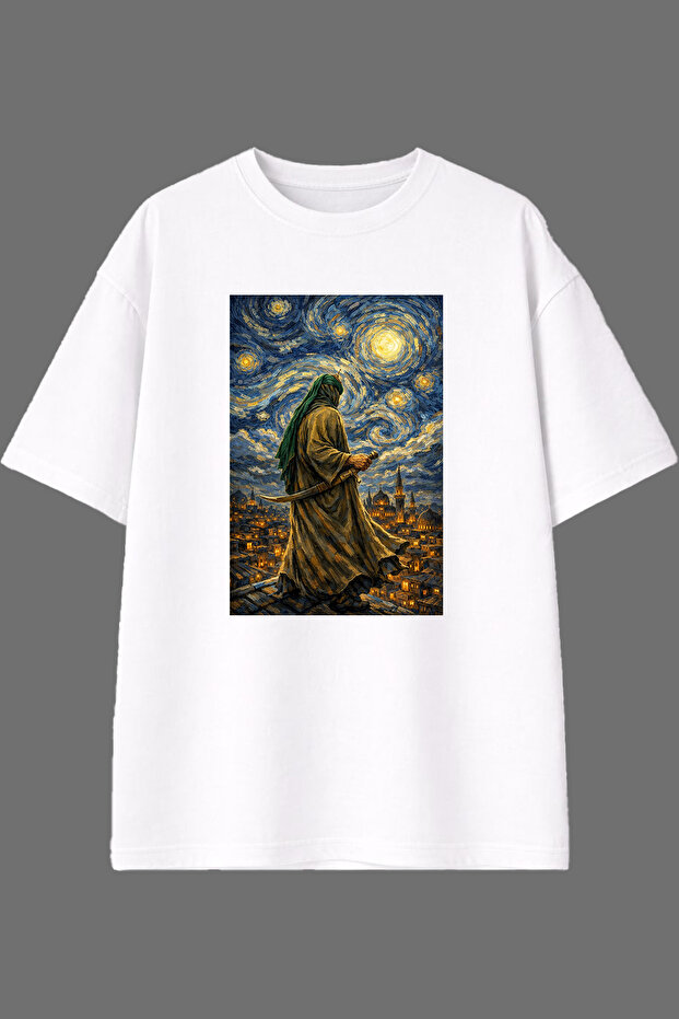 Gogh Warrior Design Pre-Printed White Oversize t Shirt