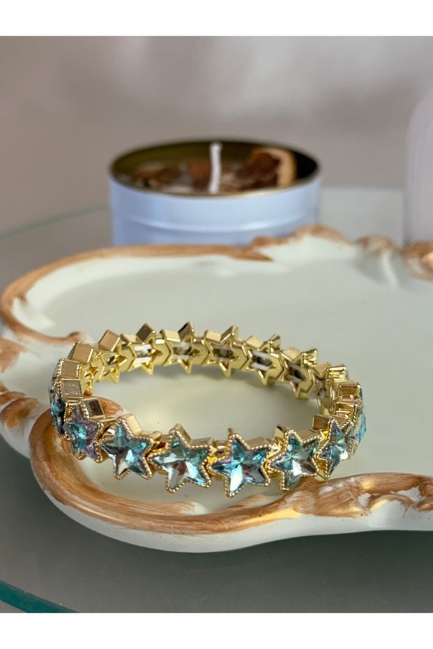 Blue Star Stone Gold Women's Steel Flexible Bracelet