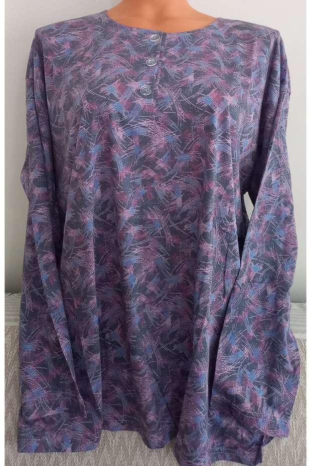 Er Clothing Paper Print Combed Cotton Blouse Long-Sleeve 3 Buttons Multicolor