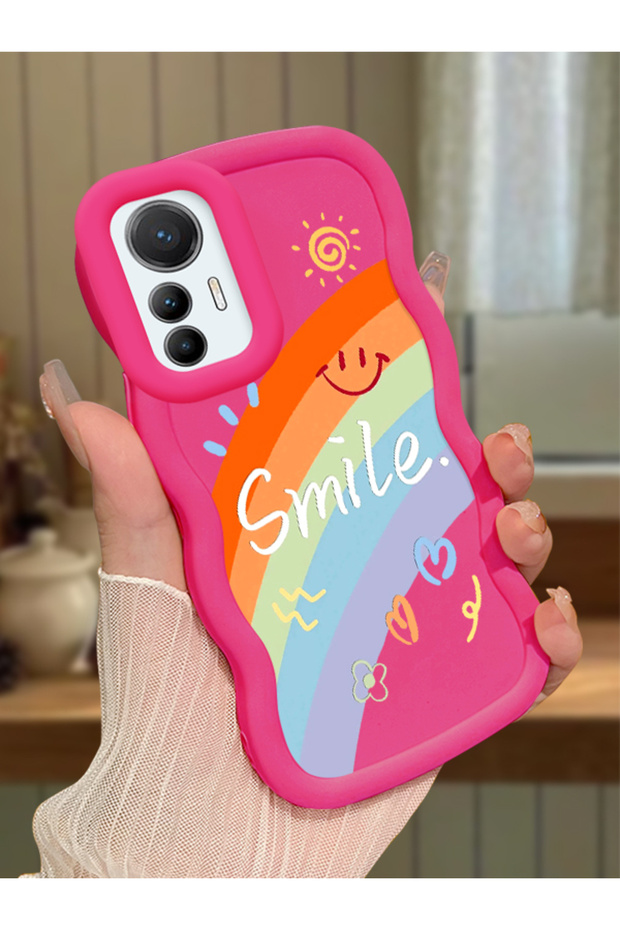 Mi 12 Lite Compatible Case Camera Protector Red Silicone Couple Phone Case Cover Rainbow Pattern
