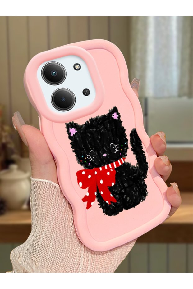 Redmi 15C 5g Compatible Case Camera Protector Pink Silicone Couple Phone Case Cat Pattern