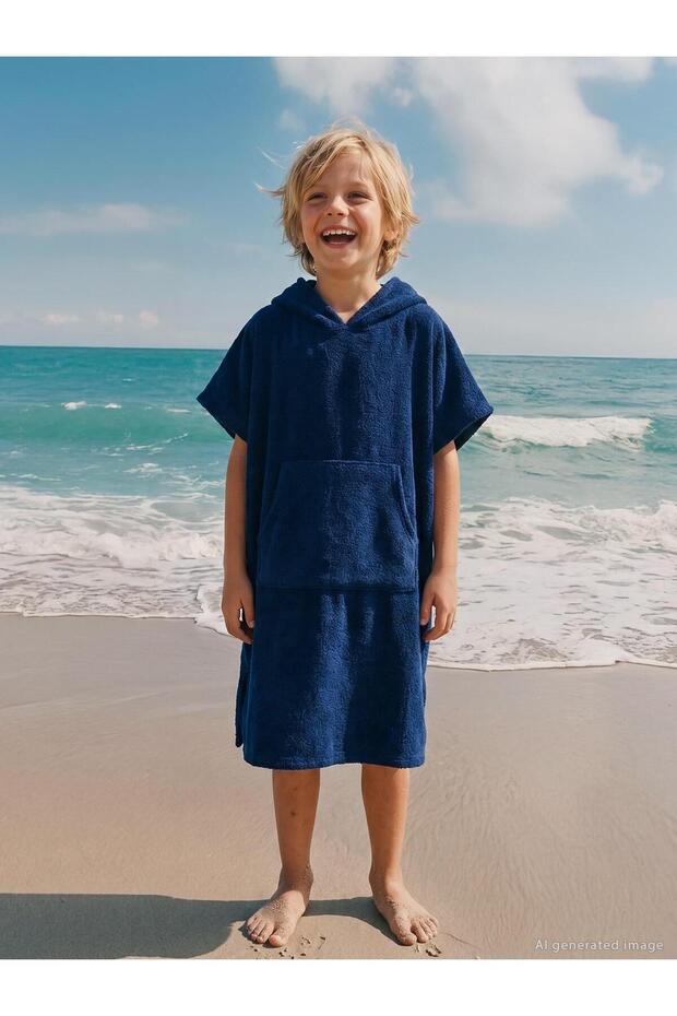Long Bathrobe for 6-9 Years Old - Navy Blue