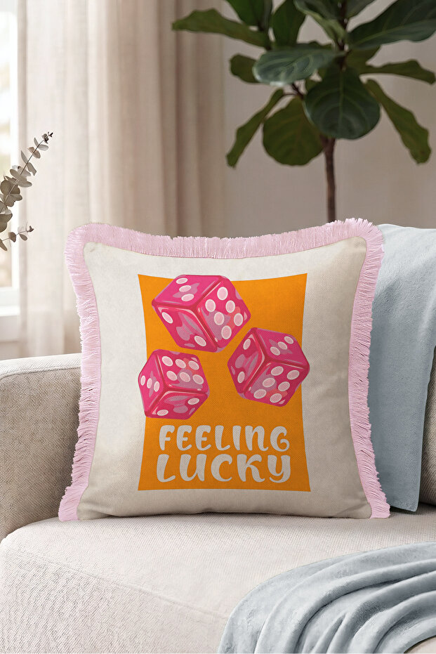 Zar Design Retro Fringed Pillowcase - Game Pop Art Orange Pink Tassel Throw Pillow Cover