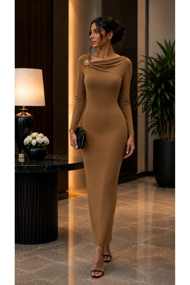 Women's Shoulder Buckle Detailed Long Sleeve Dress
