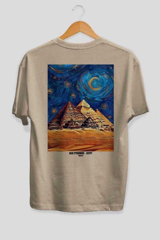 Pyramids Egypt Beige Oversize Country City Back Printed Unisex T-Shirt 100% Cotton Premium