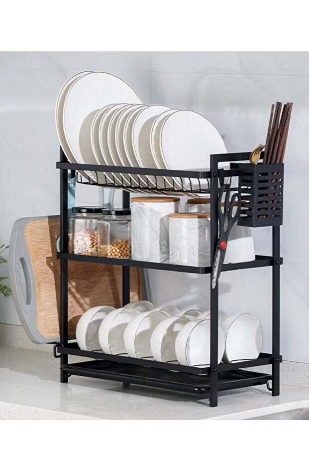 Three-tier dish drying rack