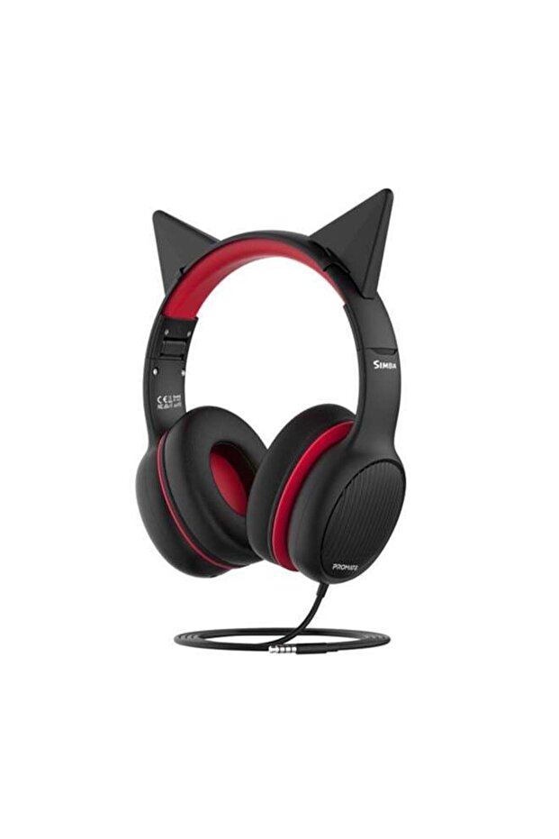 Kids Headset,Cute Kids Safe Foldable Wired Over-Ear Headphones with Audio Share Port,Removable Cat Ears,Soft Earpads,Volume Controlled at 85dB and 1.2m Cable,3.5mm Devices,Simba Onyx