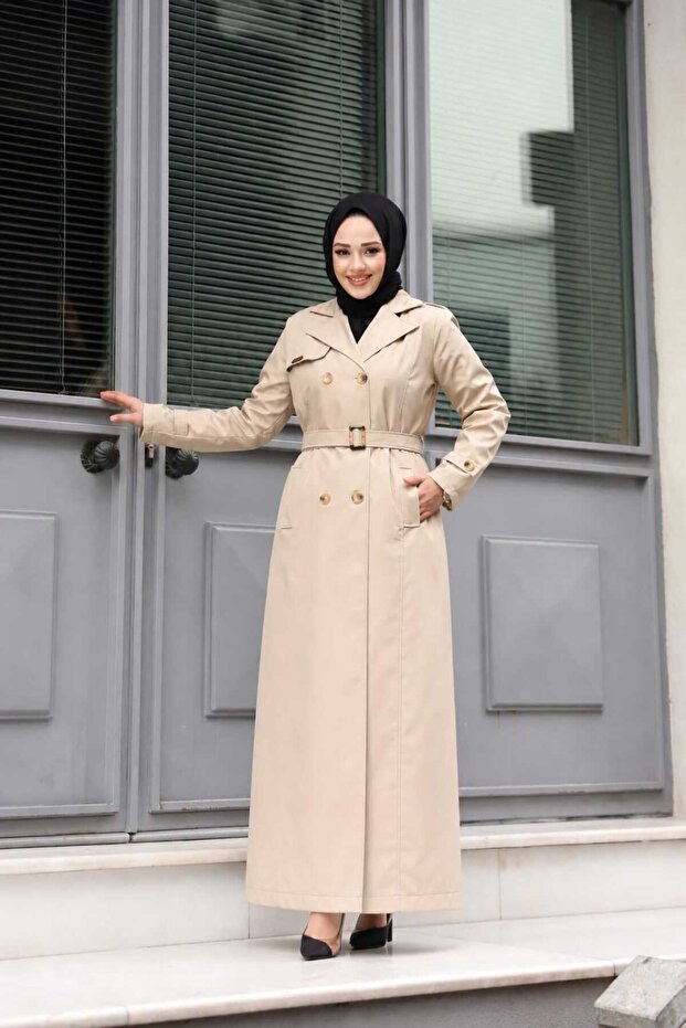 Double-Breasted Collar Belted Long Youth Sports Trench Coat