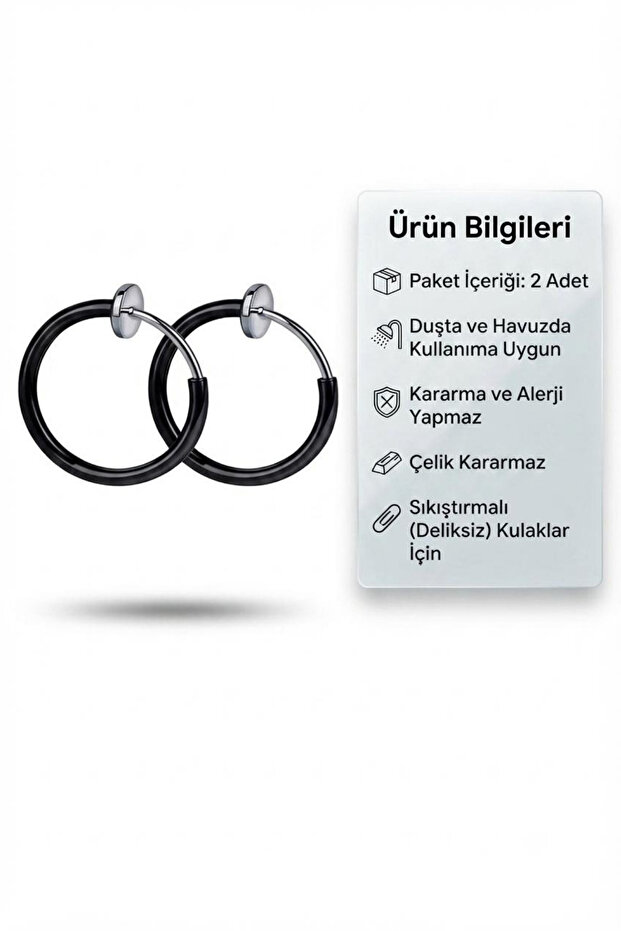 Unisex Compression Spring Clasp Steel Hoop Earrings for Non-Pierced Ears