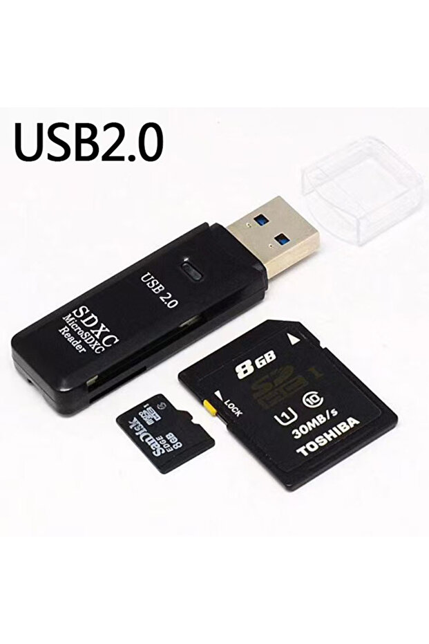 قارئ بطاقات مايكرو SD أسود 2.0 USB3.0/2.0، قارئ بطاقات SD 2 في 1 بسرعة 5 جيجابت في الثانية مع محول USB، لبطاقات SDXC و SDHC