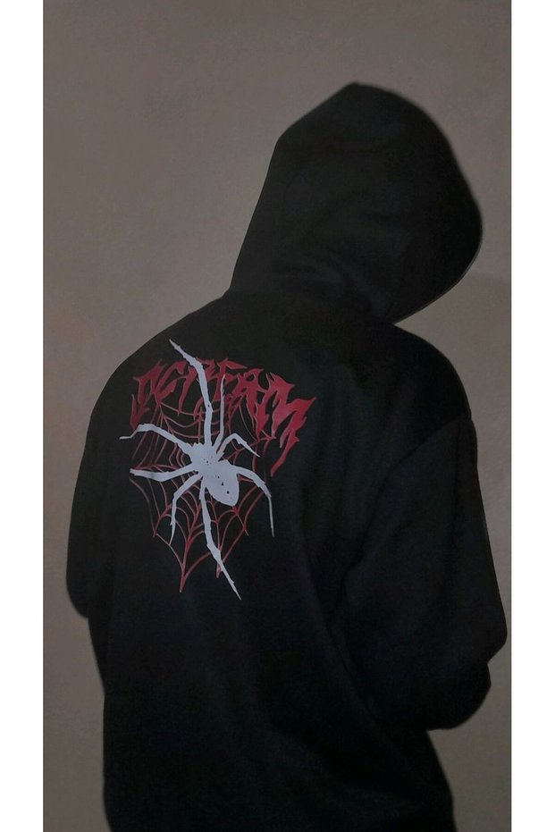 Unisex Back Graphic Printed Hooded 3-Thread Combed Cotton Sweatshirt
