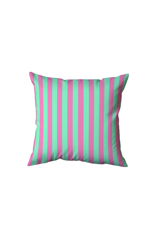Green Orange Striped Pillow, Gift