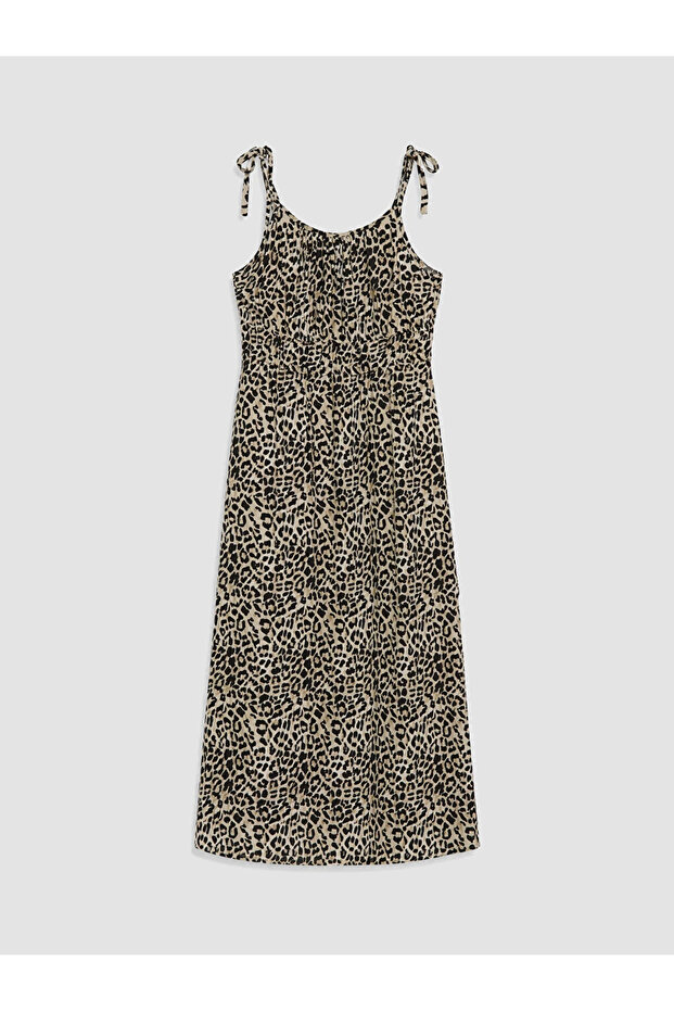 Brown U-Neck Rope Strap Leopard Print Dress